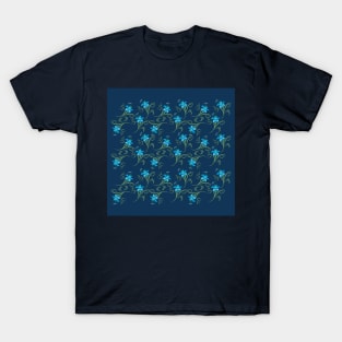 Blue Lilies Flowers Floral Pattern T-Shirt